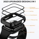 2 in 1 Bling Waterproof Case for Apple Watch Series 8 7 41mm, 360 Protective PC Cover Front & Back Bumper with Tempered Glass Screen Protector, Crystal Diamond iWatch Cases for Women, 41mm Silver - Image 3